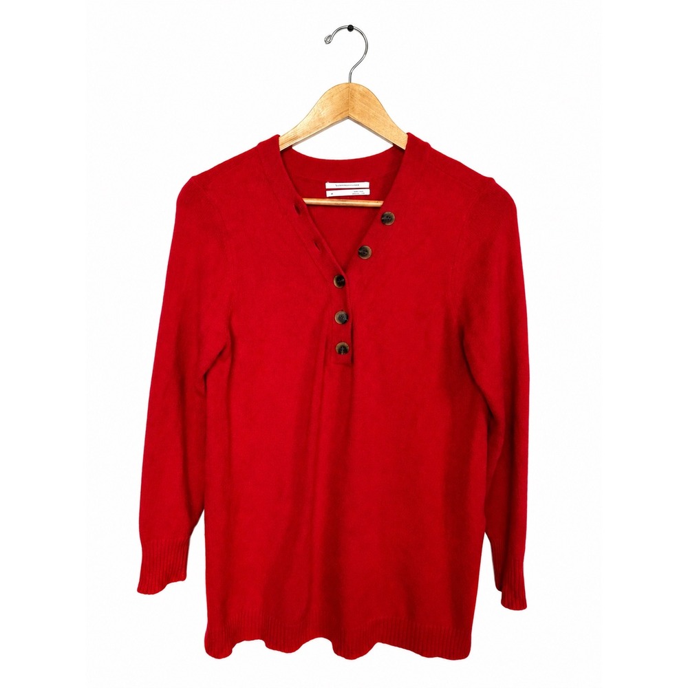 Anthropologie Red Button Front Tunic Sweater Womens M Long Sleeve Knit Top - Picture 2 of 7